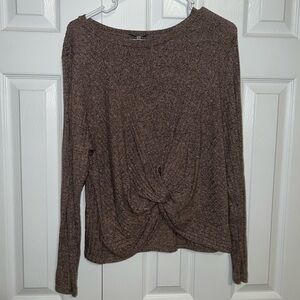 Charlotte Russe Brown Knotted Long Sleeve Top